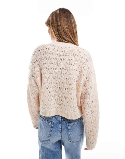 Miss Selfridge pretty pointelle stitch sweater in soft pink