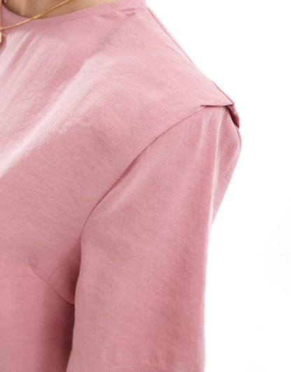 ASOS DESIGN shoulder pad T-shirt midi dress in dusky rose