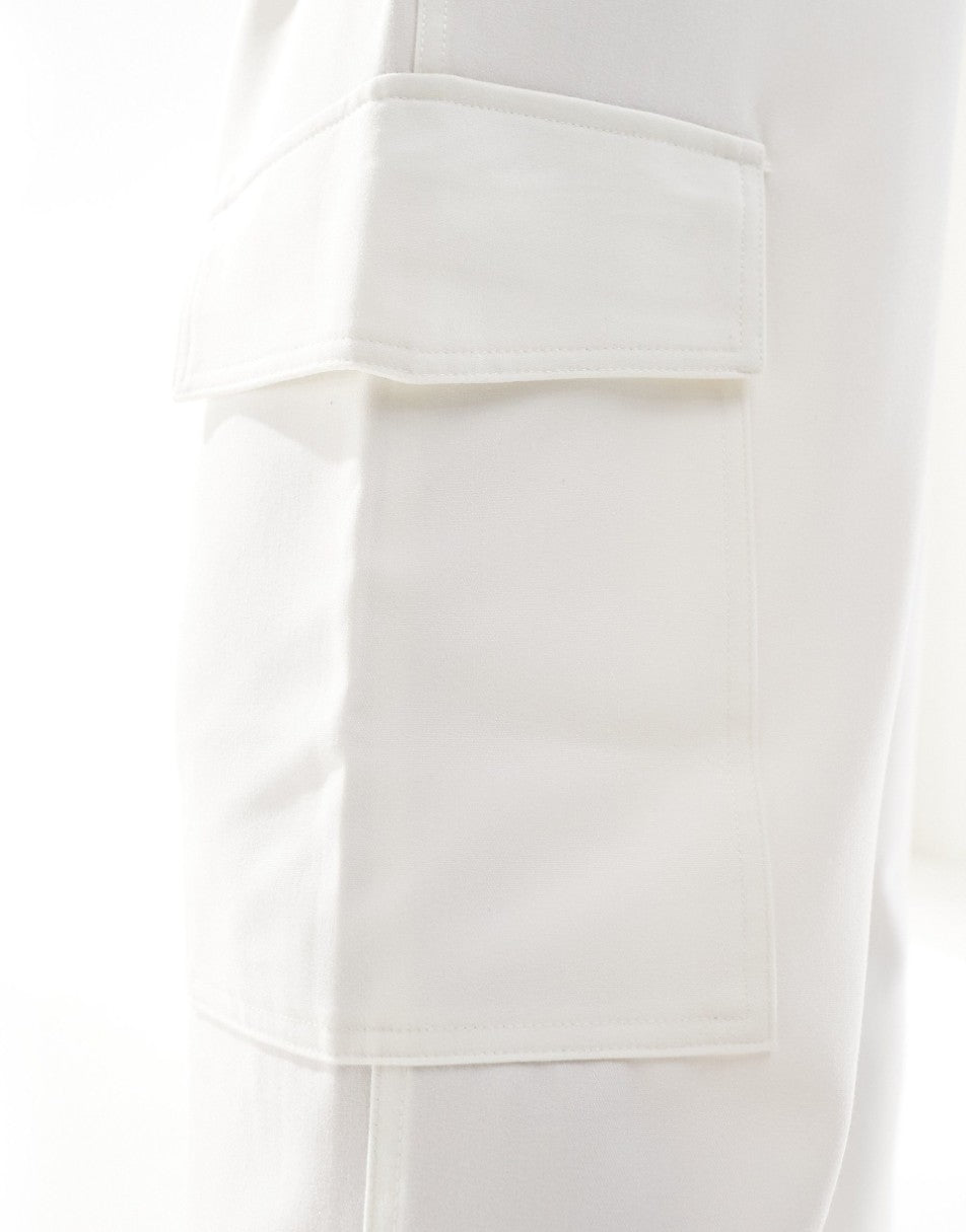 Stradivarius tailored pull on pants with pocket detail in ecru