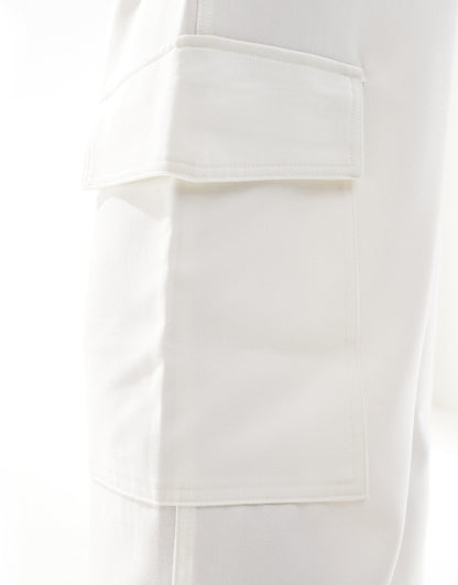 Stradivarius tailored pull on pants with pocket detail in ecru