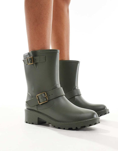 Glamorous biker rubber boots in khaki