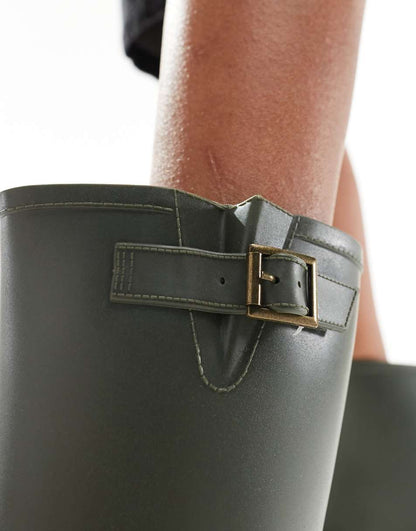 Glamorous biker rubber boots in khaki