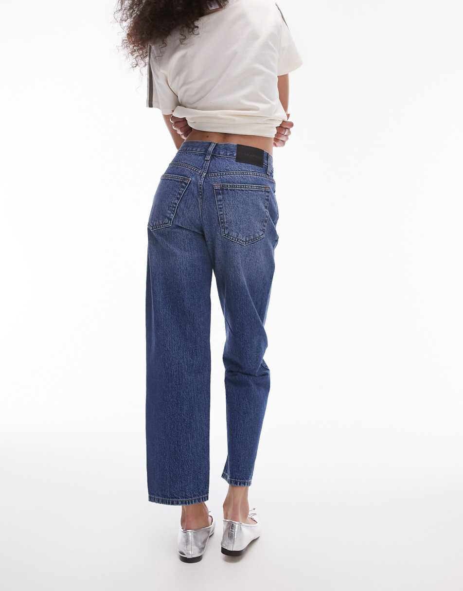 Topshop cropped mid rise Runway jeans in mid blue