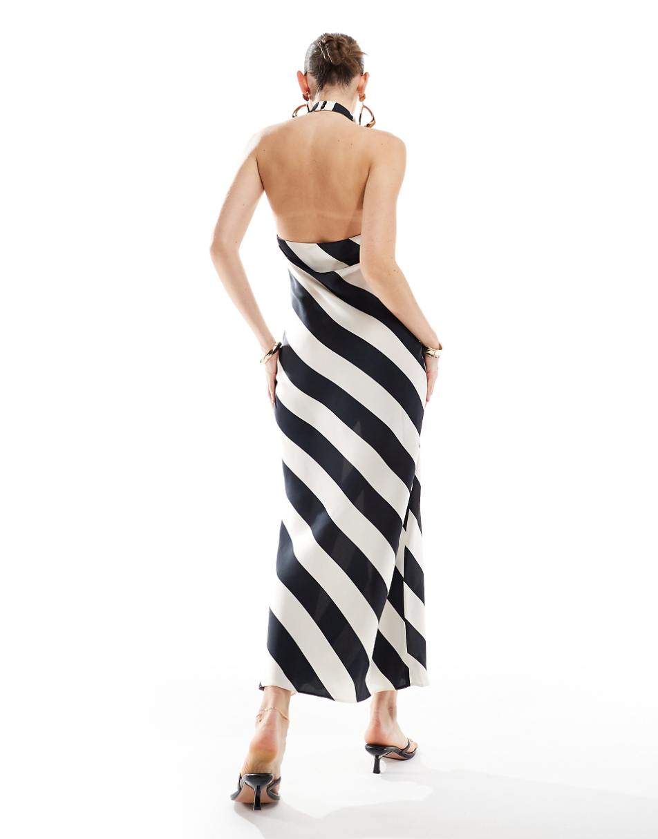 ASOS DESIGN high neck cowl midi dress in bold mono stripe