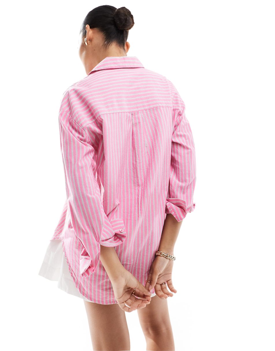 Vero Moda oversized stripe shirt in pink stripe