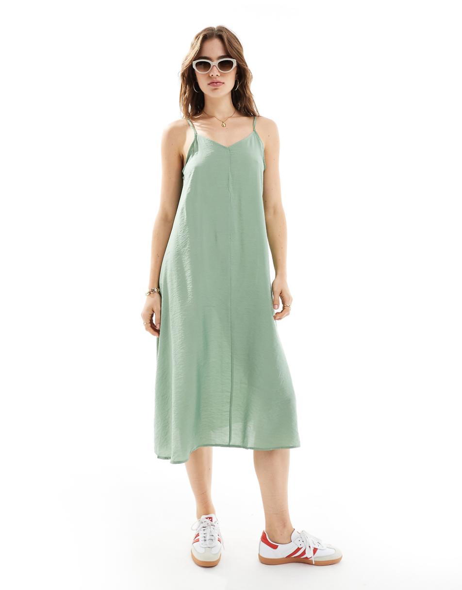 Vero Moda woven cami midi dress with v front in green