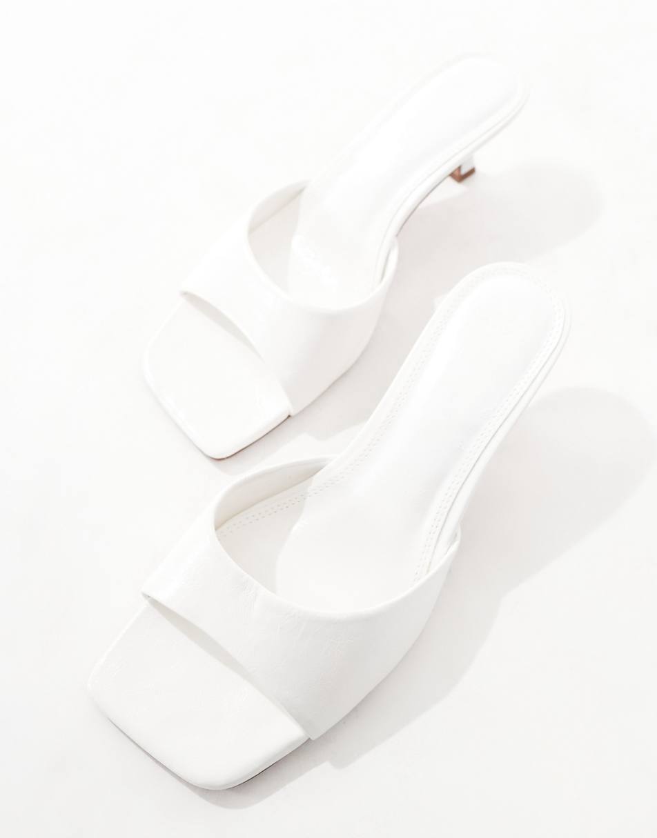 ASOS DESIGN Hyper kitten heel mules in white