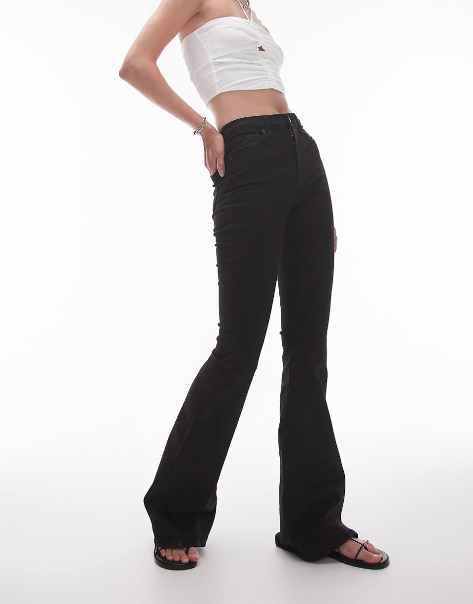 Topshop Tall high rise Jamie flare jeans in black