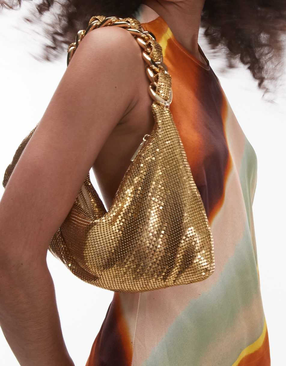 Topshop Sia chainmail shoulder bag with braided chain handle in gold