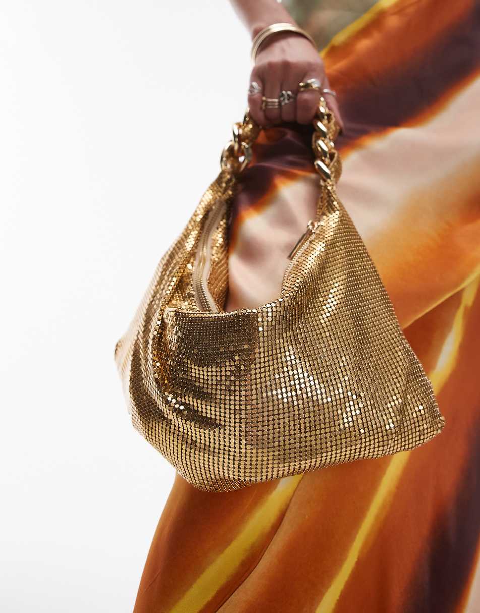 Topshop Sia chainmail shoulder bag with braided chain handle in gold