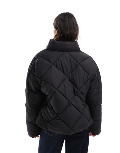 Miss Selfridge oversized quilted funnel neck crop puffer jacket in black