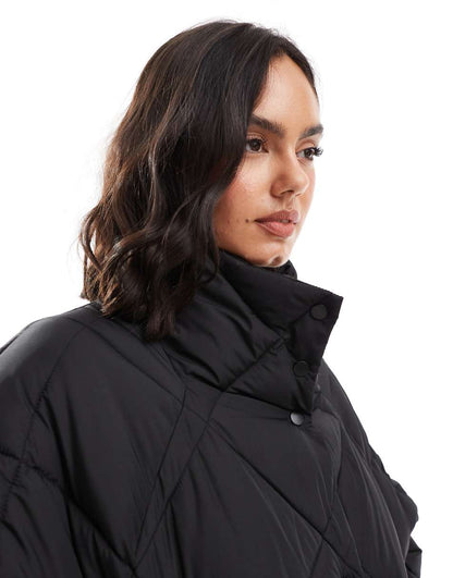 Miss Selfridge oversized quilted funnel neck crop puffer jacket in black