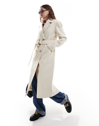 Miss Selfridge belted wrap formal coat in cream