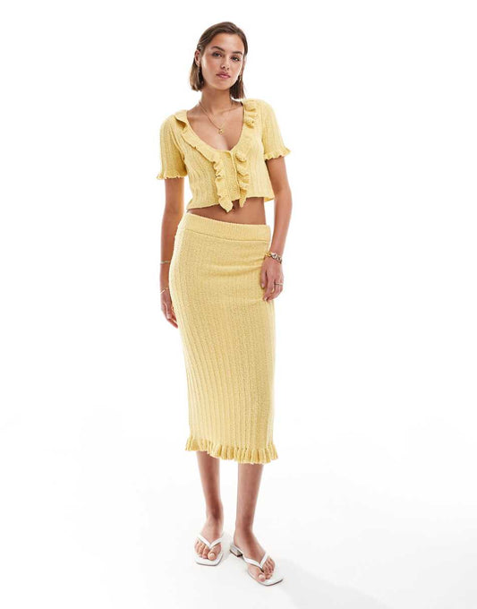 ASOS DESIGN knit midaxi skirt with frill in yellow - part of a set