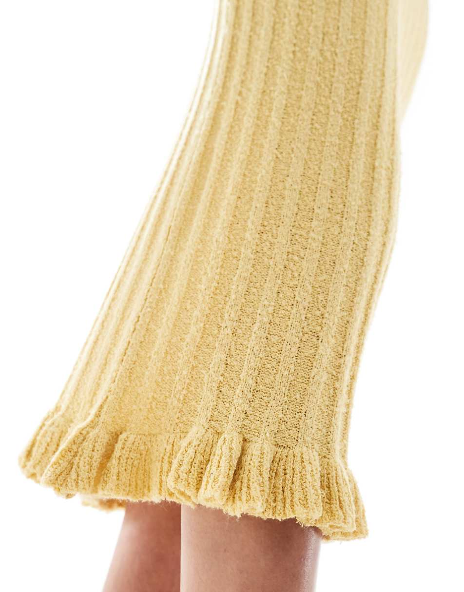 ASOS DESIGN knit midaxi skirt with frill in yellow - part of a set