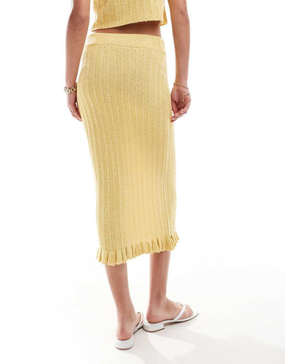 ASOS DESIGN knit midaxi skirt with frill in yellow - part of a set