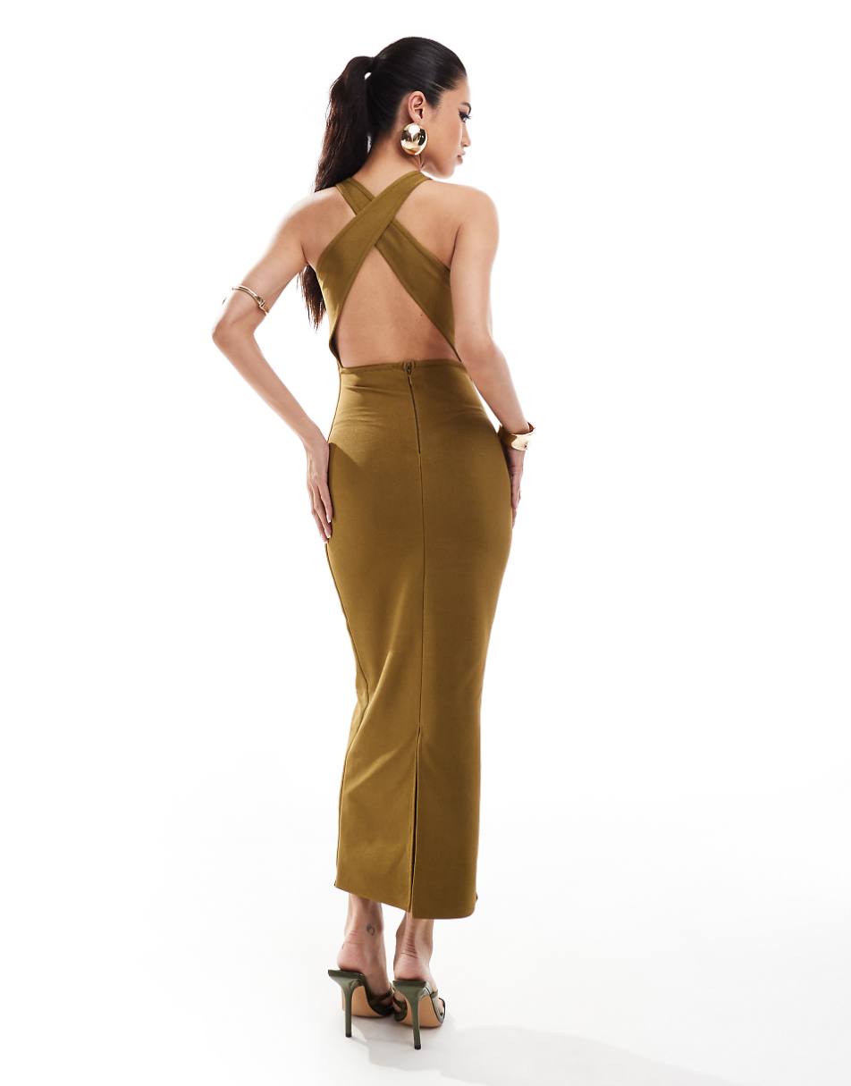 ASOS DESIGN bandage under bust cut out detail racer midi dress in bronze