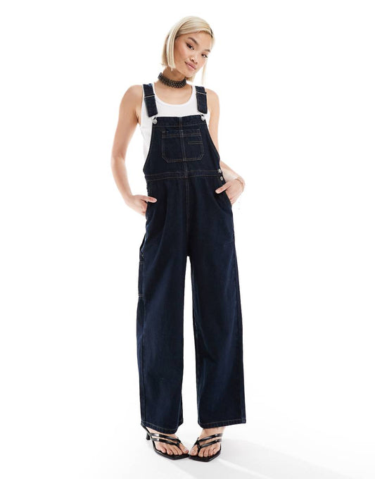 Urban Revivo relaxed denim overalls in deep indigo