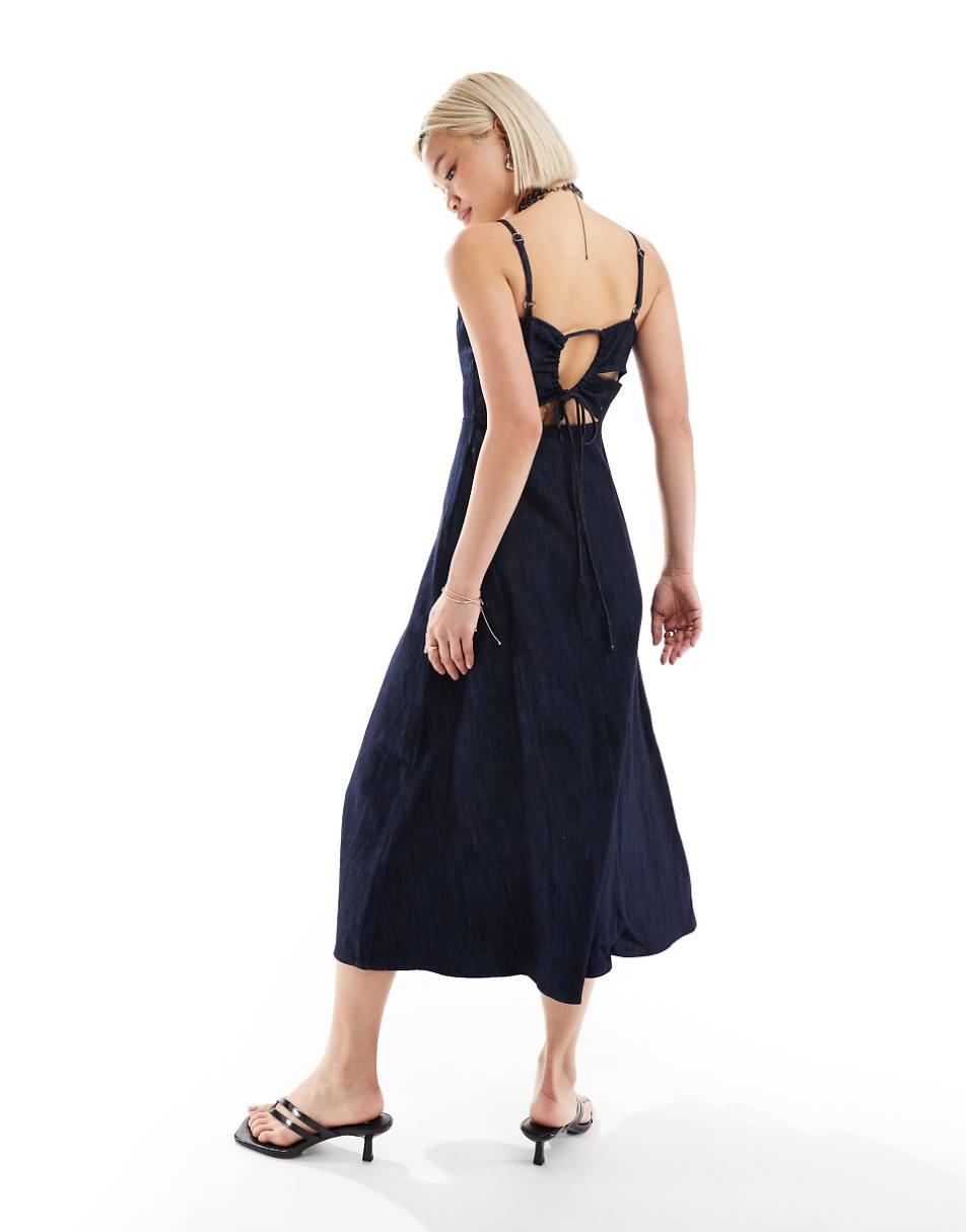 Urban Revivo denim cami midi dress in deep indigo