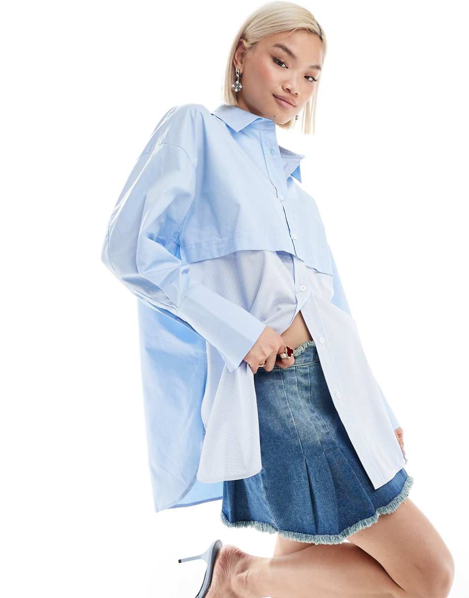 Urban Revivo cut about oversized poplin shirt in blue