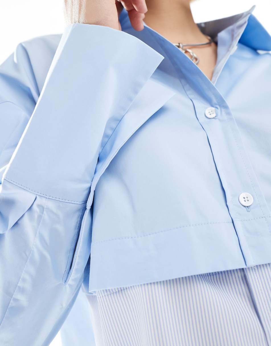 Urban Revivo cut about oversized poplin shirt in blue