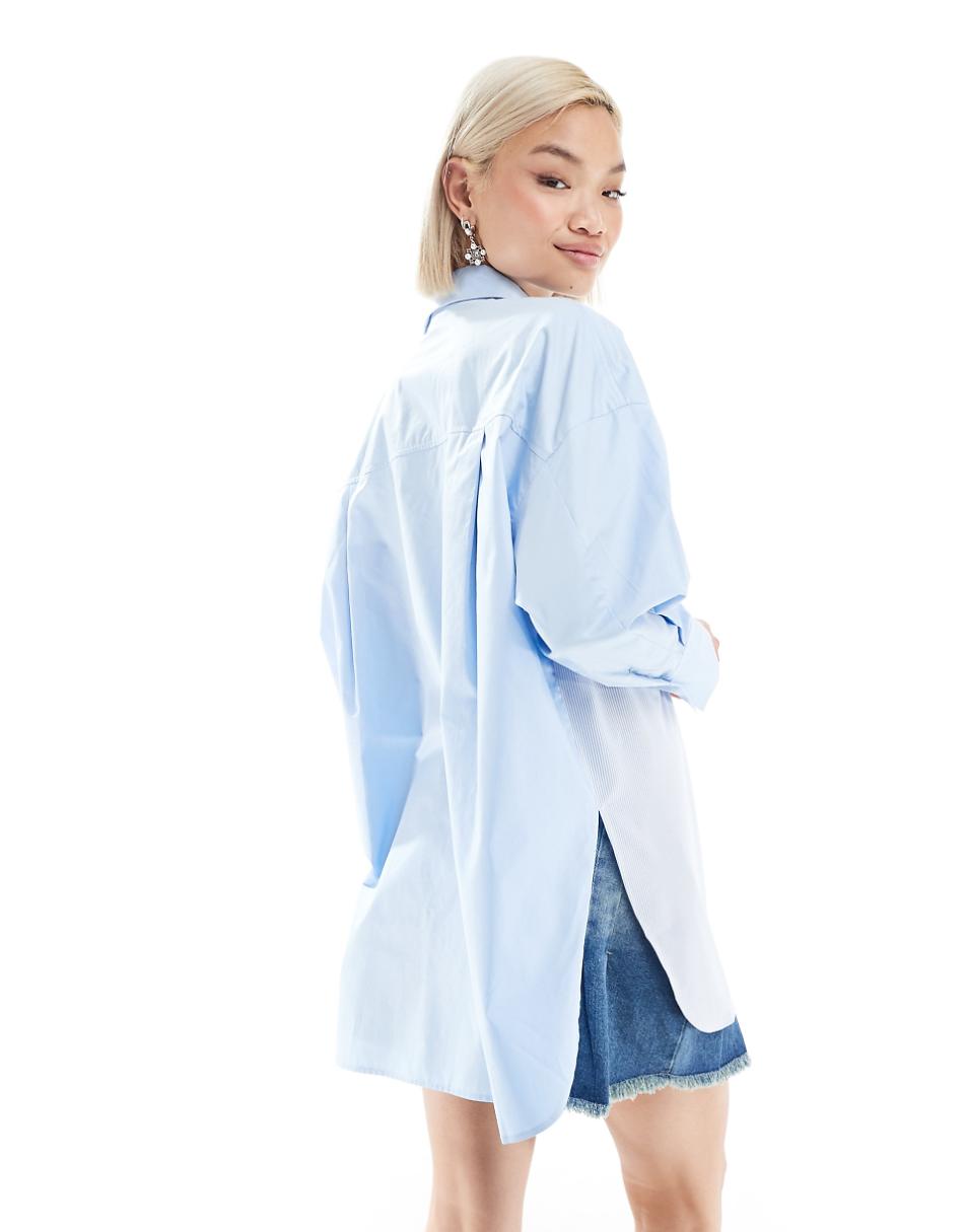 Urban Revivo cut about oversized poplin shirt in blue