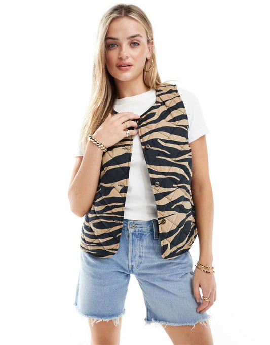 ASOS DESIGN button through quilted tank top in animal print