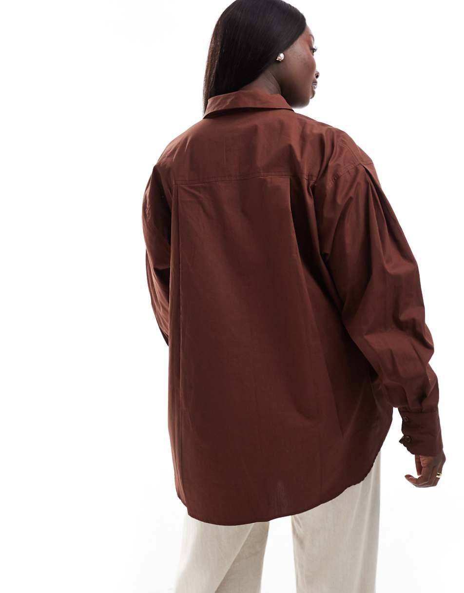 ASOS DESIGN Curve oversized shirt in brown