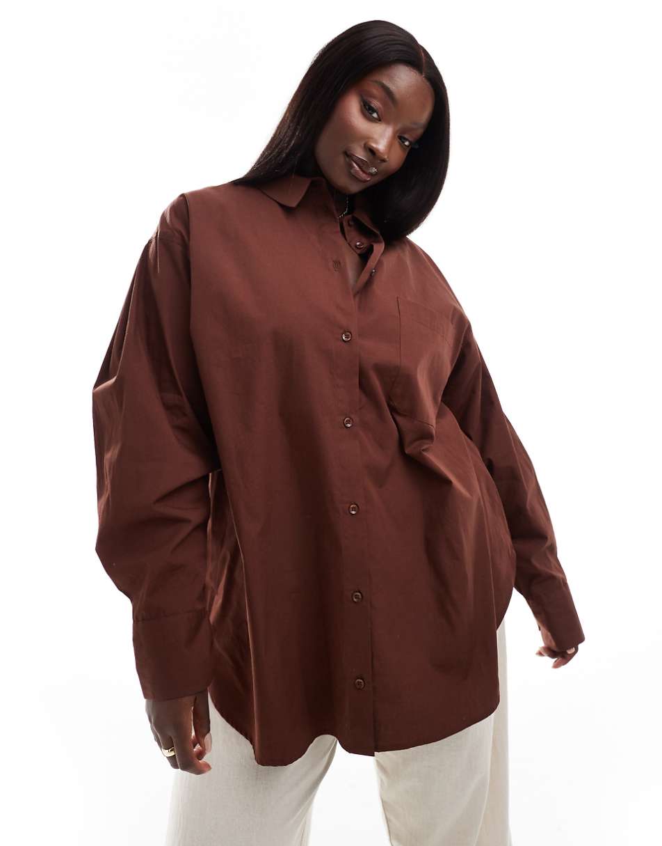 ASOS DESIGN Curve oversized shirt in brown