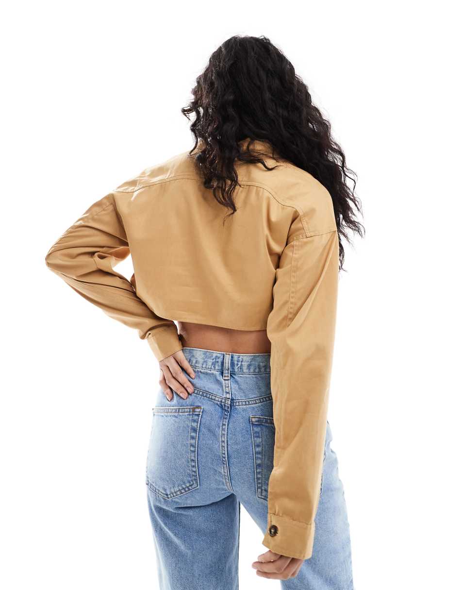 ASOS DESIGN cropped cargo shirt in camel