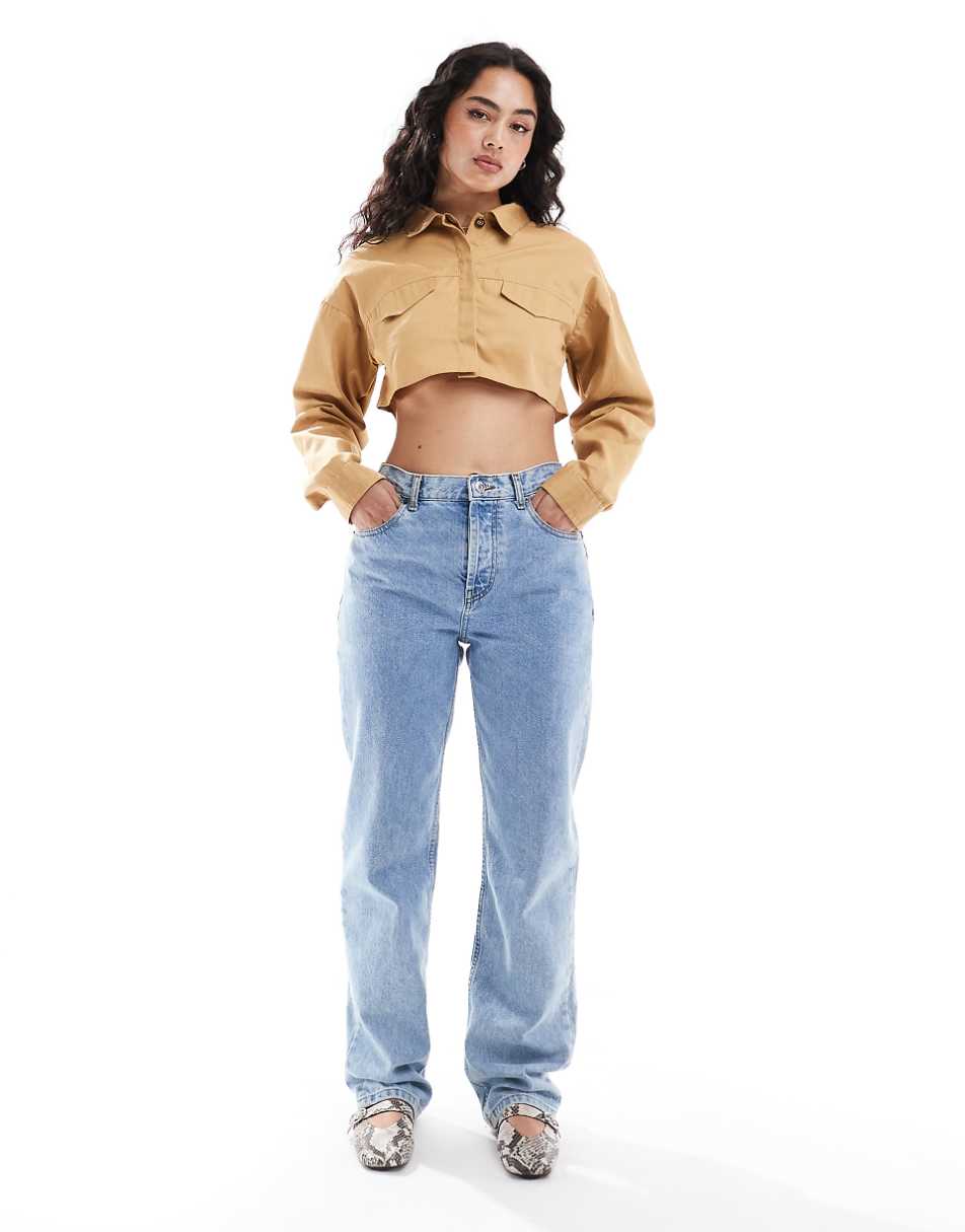 ASOS DESIGN cropped cargo shirt in camel