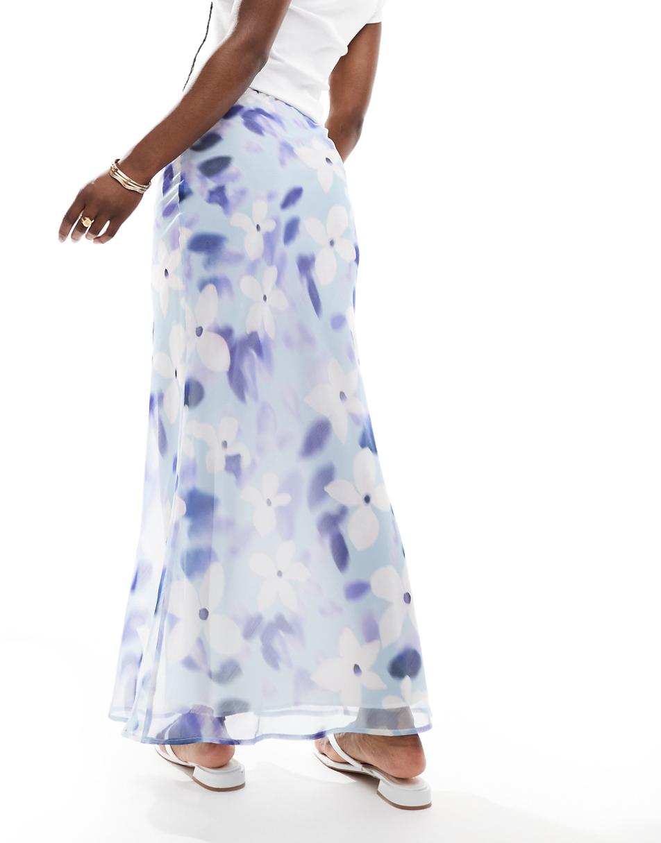 ASOS DESIGN chiffon bias cut maxi skirt in blue floral