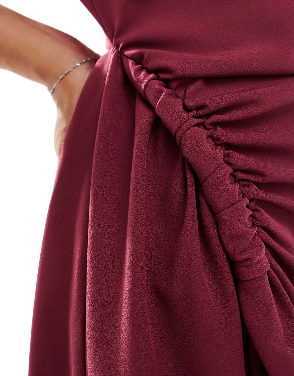 ASOS DESIGN dropped shoulder twist detail mini dress in burgundy