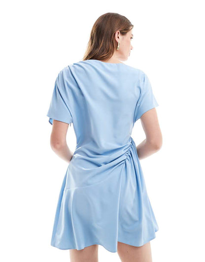 ASOS DESIGN drop shoulder twist detail mini dress in baby blue