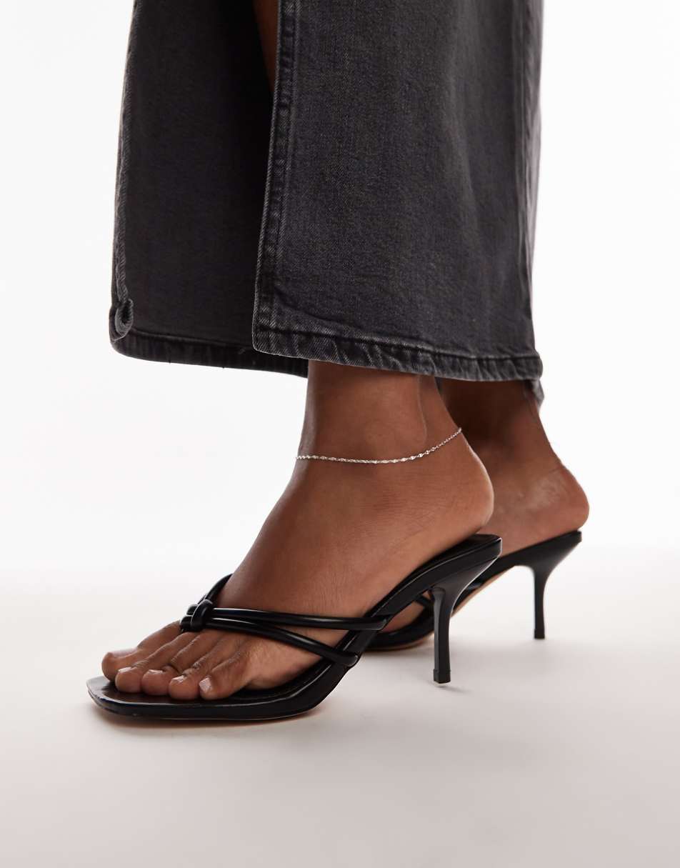 Topshop Femi toe post heeled sandals with knot detail in black