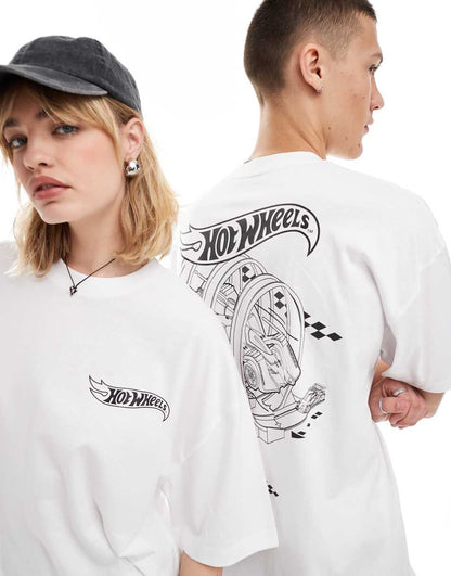 ASOS DESIGN unisex oversized licensed T-shirt with Hot Wheels graphic prints in white
