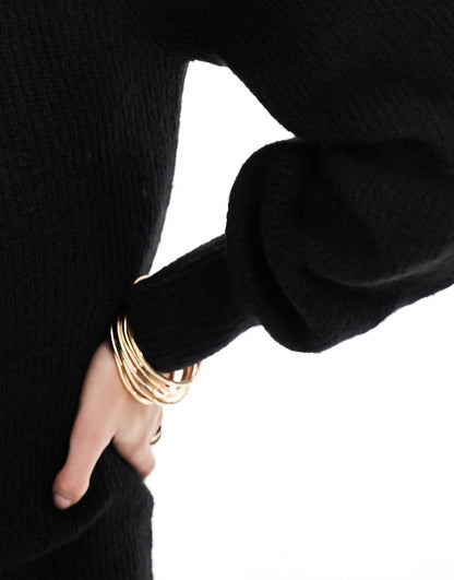 Miss Selfridge crew neck puff sleeve knit mini dress in black