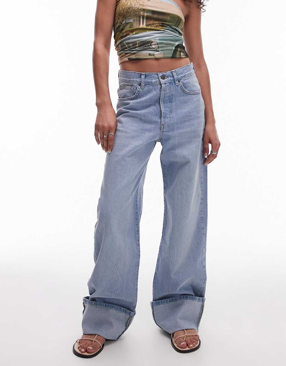 Topshop turn up jeans in vintage bleach