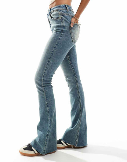 Miss Selfridge heart pocket flare jeans in dirty wash