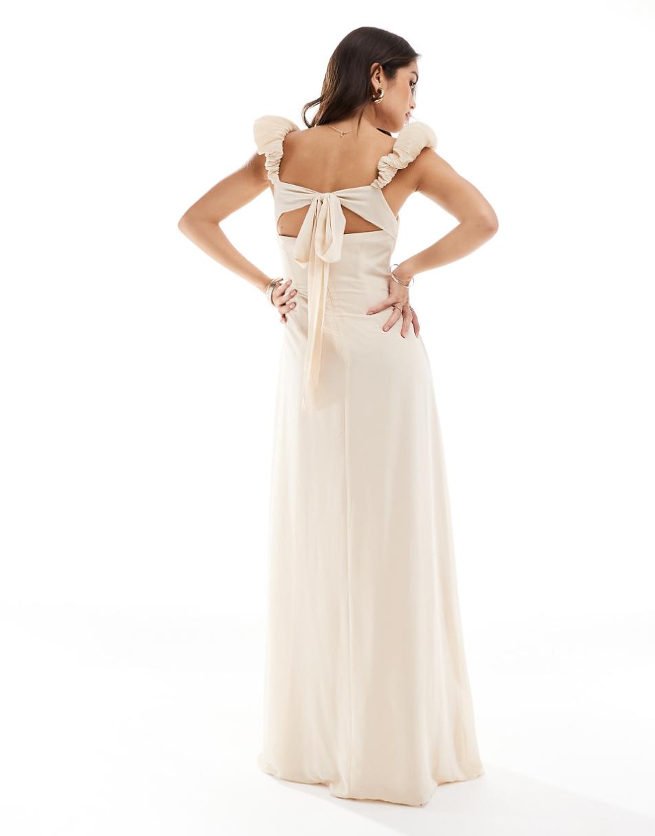 Six Stories Bridesmaid ruched chiffon maxi dress in champagne