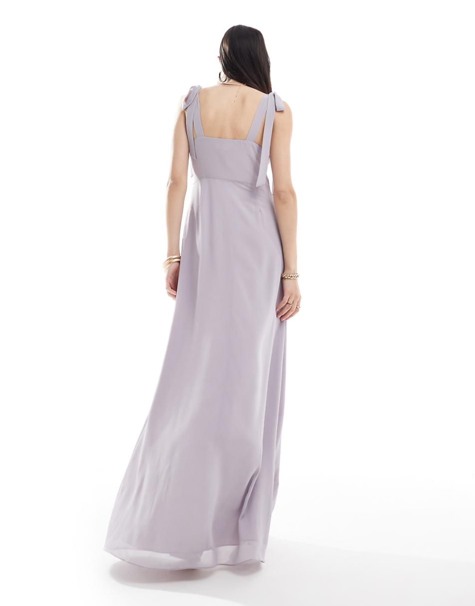 Six Stories Bridesmaid bow shoulder chiffon maxi dress in lilac