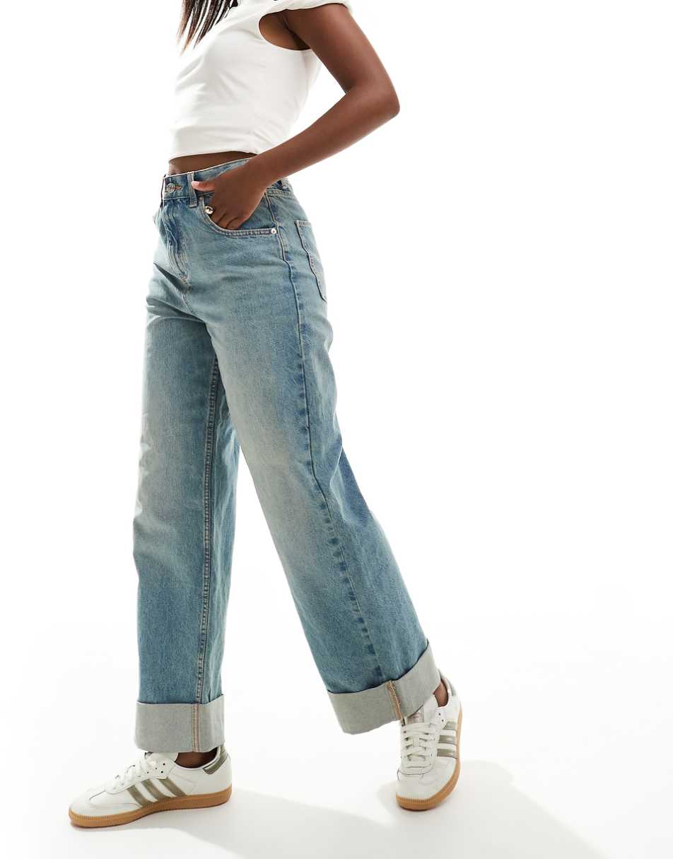 ASOS DESIGN loose jeans with deep turn up cuff in pale wash