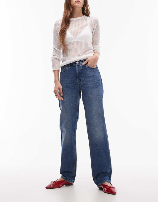 Topshop mid rise Runway jeans in mid blue