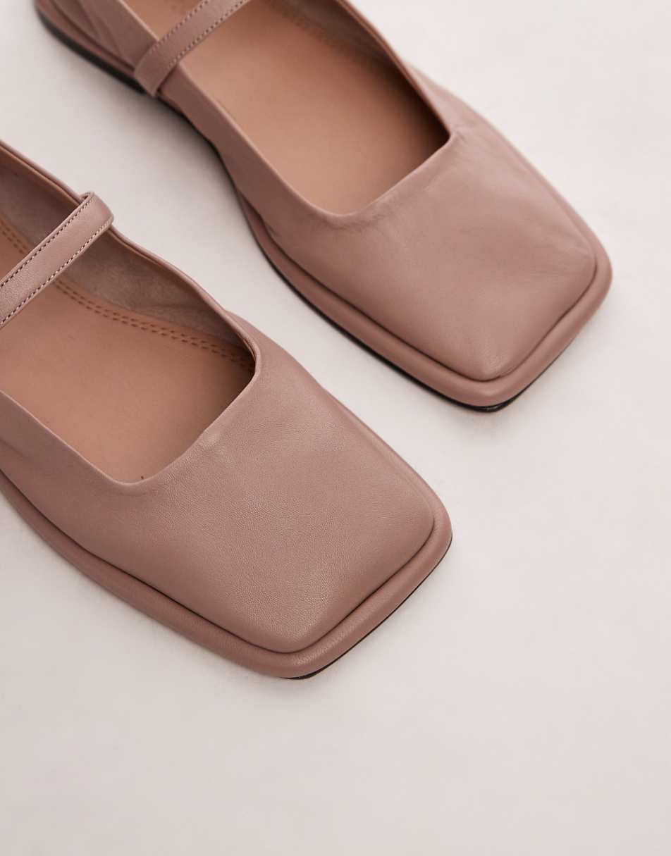 Topshop Betty leather square toe ballet flats in neutral