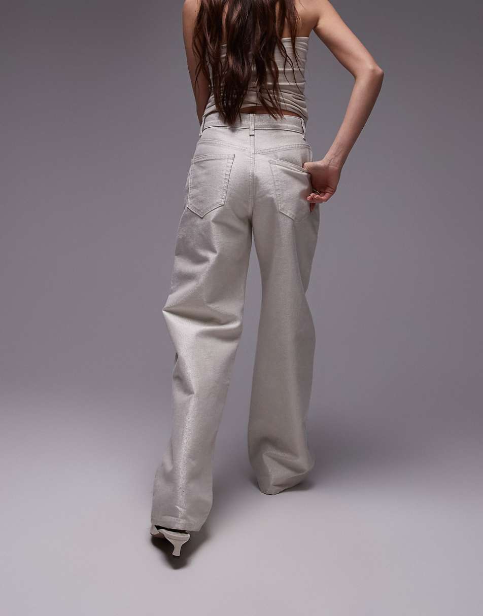 Topshop Column mid rise metallic thread jeans in ecru