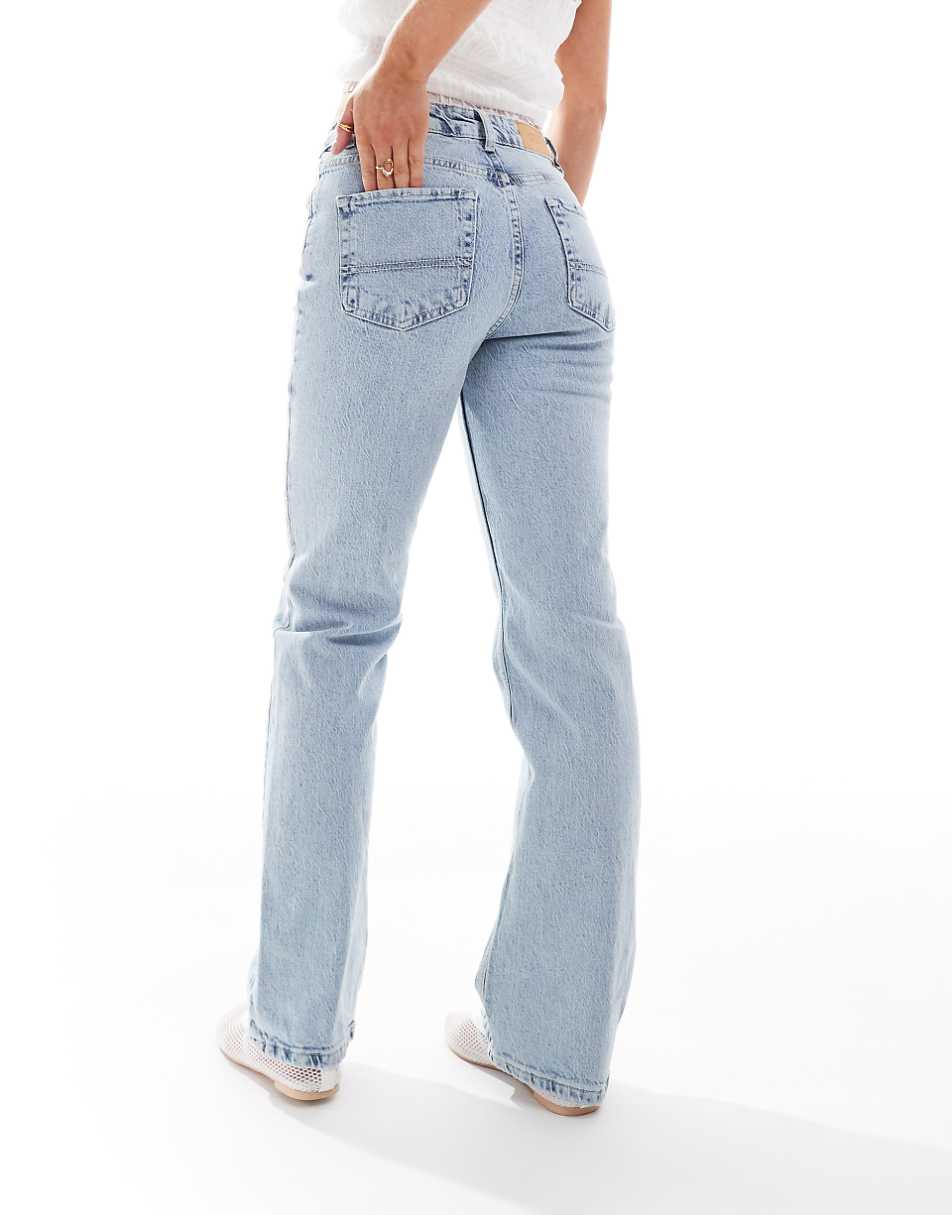 Stradivarius Petite STR straight leg jeans with stretch in light blue