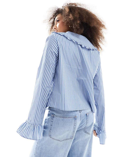 ASOS DESIGN pie crust collar blouse in blue stripe
