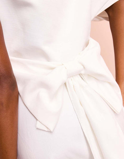 ASOS Luxe drop shoulder jumpsuit with bow back in cream
