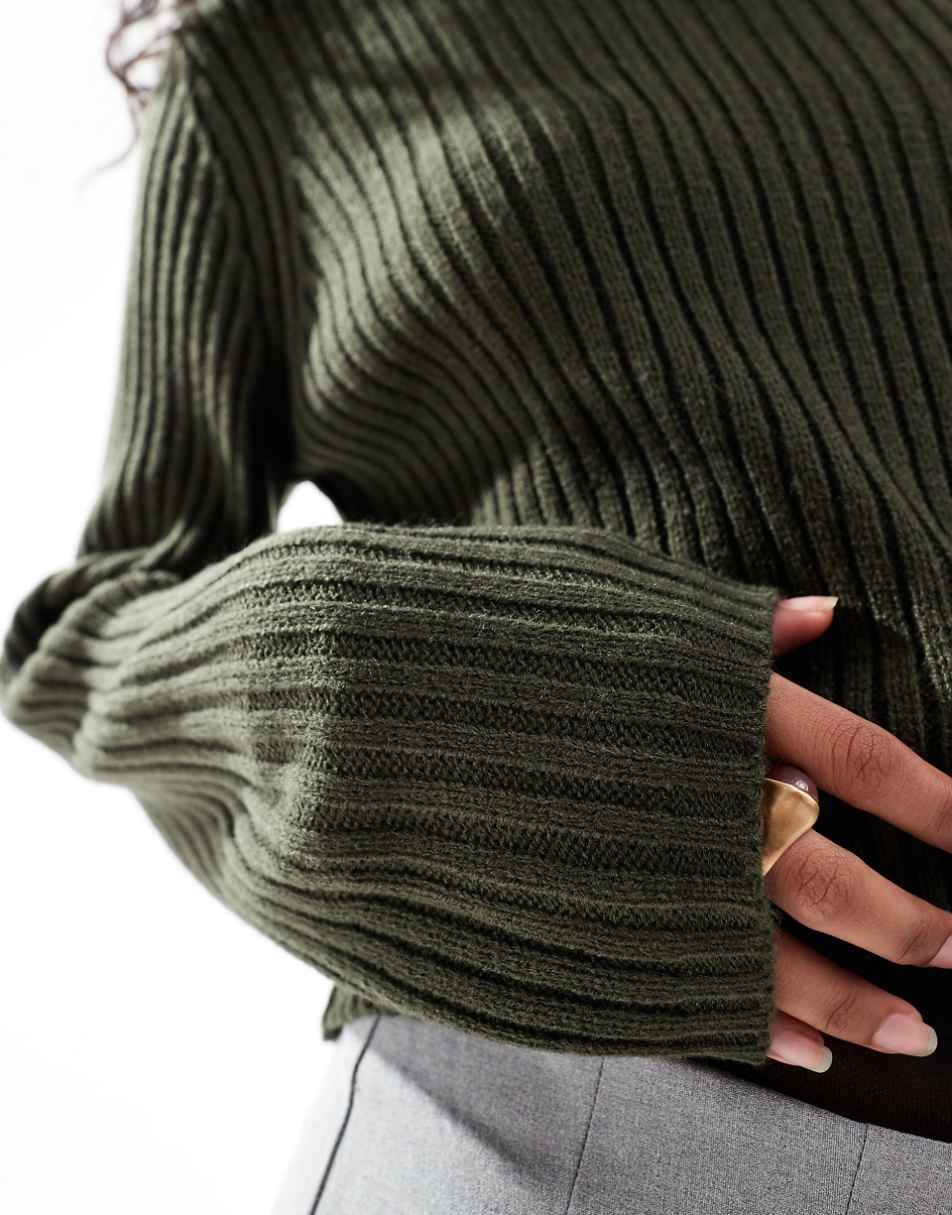 ASOS DESIGN crew neck sweater in rib in khaki