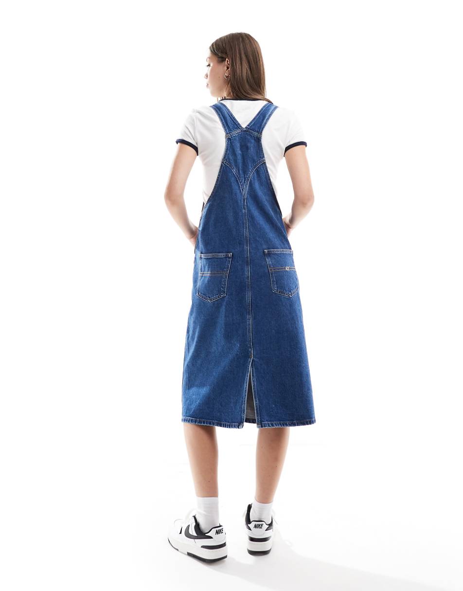 Tommy Jeans flag overall dress in mid wash